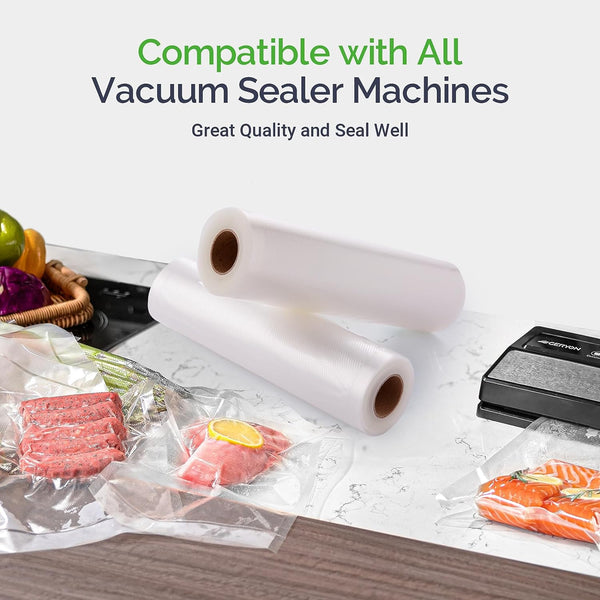 Vacuum Sealer Rolls, 2 Packs 8" X 50' Food Vacuum Sealer Bags Rolls Work with All Brand Food Sealer Machine
