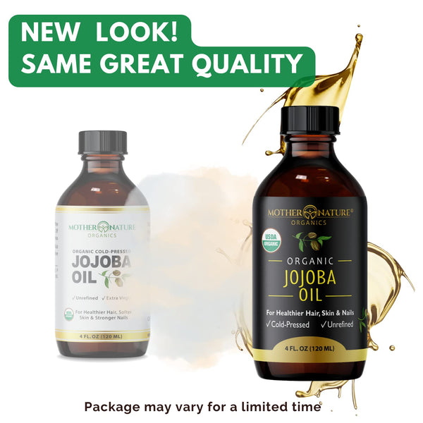 Mother Nature Jojoba Oil - USDA Certified Organic, 100% Pure, Cold Pressed & Unrefined Hexane Free Oil - Natural Moisturizer for Face, Hair & Skin - Non-Gmo & Cruelty Free (4 Fl Oz)