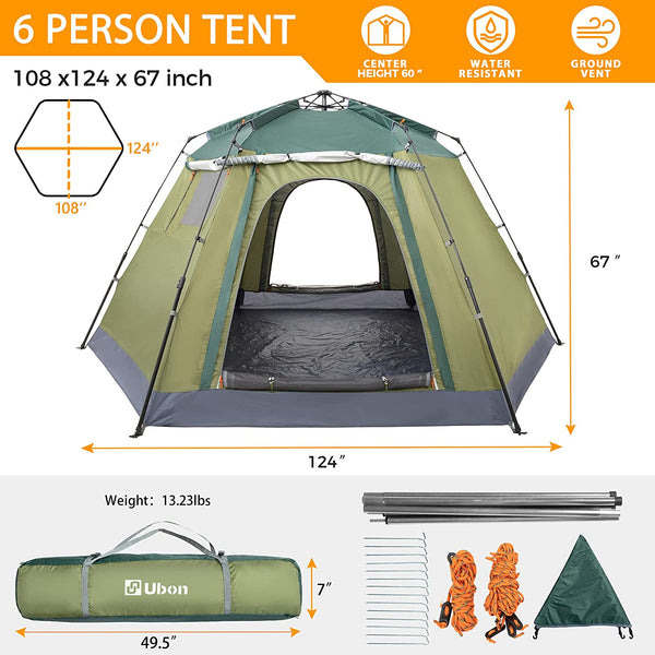 Outdoor Camping Tents for 4/5 Person Waterproof Instant Setup Tent Double Layer Family Tent with Removable Rain Fly Easy Assemble Cabin Tent for 4 Seasons-Green