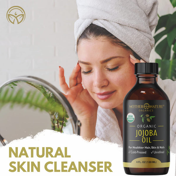 Mother Nature Jojoba Oil - USDA Certified Organic, 100% Pure, Cold Pressed & Unrefined Hexane Free Oil - Natural Moisturizer for Face, Hair & Skin - Non-Gmo & Cruelty Free (4 Fl Oz)