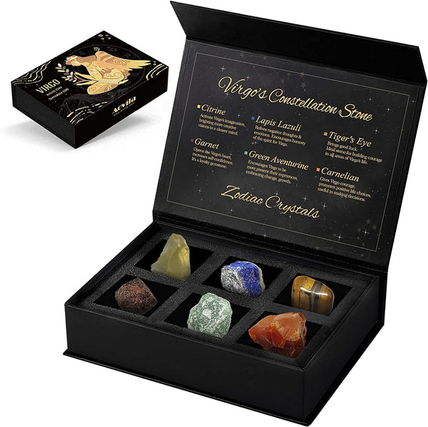 Virgo Crystals Gift Set, Zodiac Signs Healing Crystals Birthstones with Horoscope Box Set Virgo Astrology Crystals Healing Stones Gifts