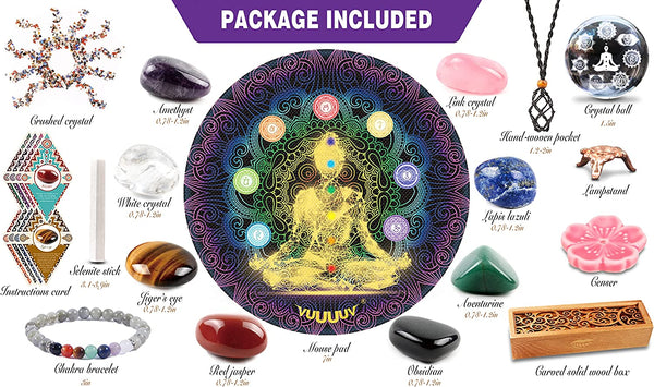 Chakra Stones Set -Reiki Healing Crystals for Healing,Woven Adjustable Cords for Emotion，Chakra Bracelet，Crystal Ball，Meditation, Chakra Balance or Ritual ，Beginners，Reiki(15 Pcs Set)