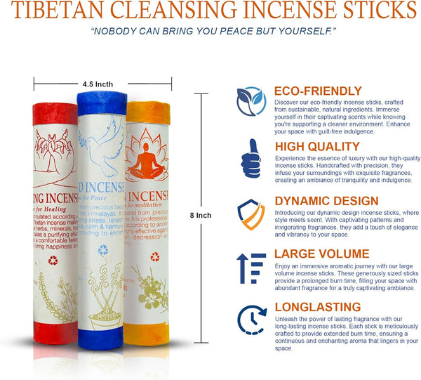 Tibetan Incense Sticks Pack of 3|Hand Rolled Aromatherapy Meditation Supplies Spiritual Insense Natural Home Scents|Relaxation Products Mindfulness Alternative Fragrances Therapeutic Wellness Rituals.