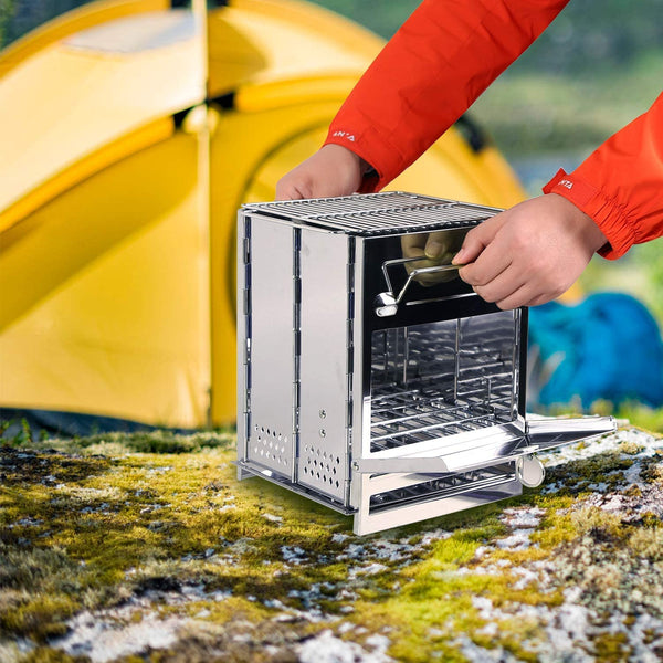 Portable Wood Burning Camp Stove, Large Folding Rocket Stove for Hiking Camping Picnic BBQ