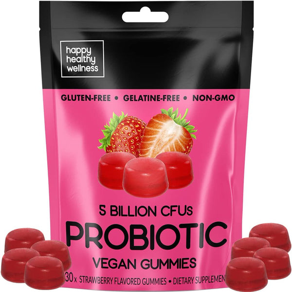 Vegan Probiotics Gummies for Women 5 Billion Cfus 100% Natural Probiotics for Immune Support & Digestion - Gluten & Gelatine Free, Non-Gmo - Strawberry Flavor 30 Pcs