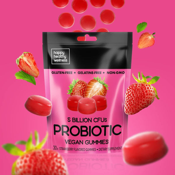 Vegan Probiotics Gummies for Women 5 Billion Cfus 100% Natural Probiotics for Immune Support & Digestion - Gluten & Gelatine Free, Non-Gmo - Strawberry Flavor 30 Pcs