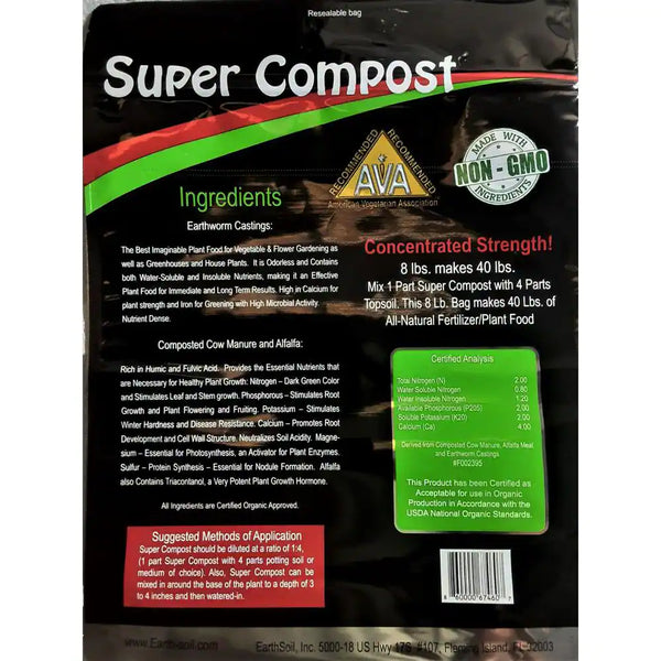 Super Compost 8 Lbs. Concentrated 8 Lbs. Bag Makes 40 Lbs. Organic Planting Mix, Plant Food and Soil Amendment