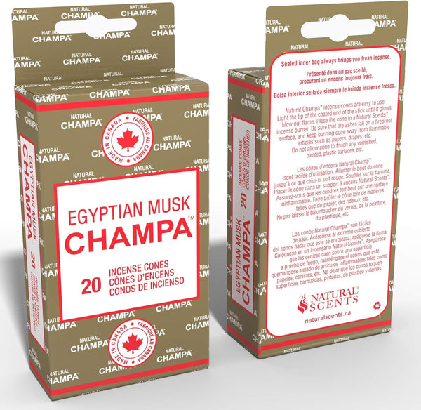 Egyptian Musk Champa 20 Incense Cones Each Long Lasting Aroma Stick Lasts 60+ Minutes Pure Ingredients Make These Agarbathi Perfect for Environmental Scenting and Aromatherapy