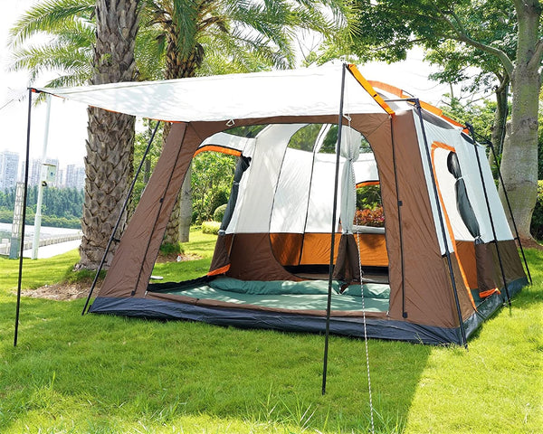 Extra Large Tent 12 Person(Style-B),Family Cabin Tents,2 Rooms,Straight Wall,3 Doors and 3 Windows with Mesh,Waterproof,Double Layer,Big Tent for Outdoor,Picnic,Camping,Family Gathering