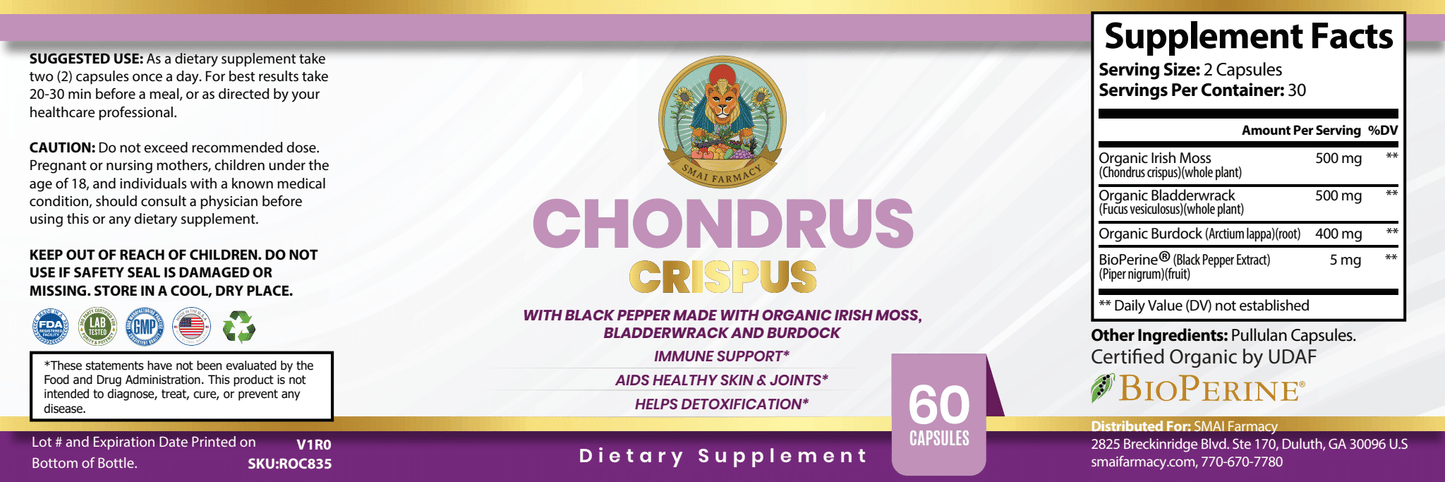 Chondrus Crispus w/ Organic Black pepper, Bladderwrack & Burdock capsules